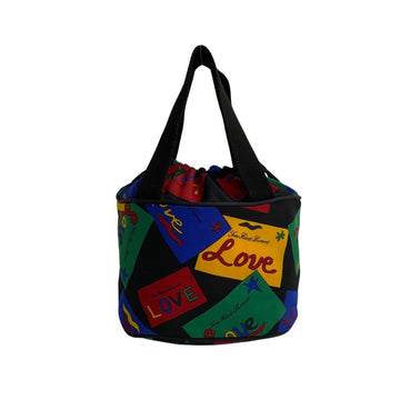 YVES SAINT LAURENT Logo All Over Pattern Nylon Drawstring Mini Handbag Pouch Black Multicolor 19598