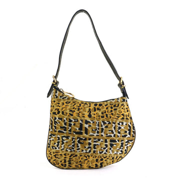 FENDI Shoulder Bag Zucca Leopard Canvas/Leather Beige Gold/Black Gold Ladies