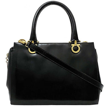 SALVATORE FERRAGAMO Ferragamo 2way Bag Black Gold Gancini BR212 681 Leather Salvatore Handbag Shoulder Ladies