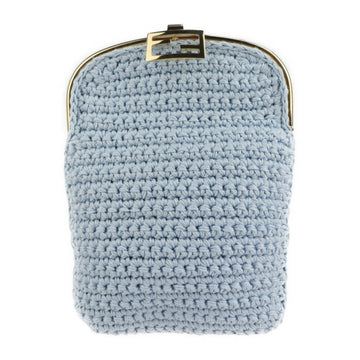 FENDI Baguette Smartphone Bag Shoulder 7AR966 Cotton Light Blue 2WAY Clutch Fabric Mini