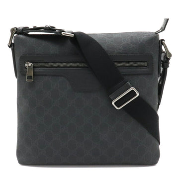 Gucci GG Supreme Plus Shoulder Bag PVC Leather Black Dark Gray 322279