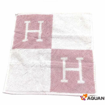 HERMES hand towel Carre Avalon Eponce handkerchief 100% cotton H rose/lilas pink/white with shop card for women's