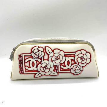 CHANEL Bag Sports Line Pouch White x Gray Red Second Clutch Camellia Coco Mark Print Ladies Nylon