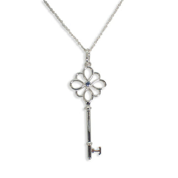 TIFFANY 925 Tanzanite Flower Key Pendant Necklace