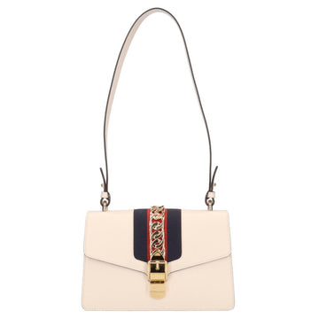 GUCCI Sylvie Small shoulder bag leather white ladies