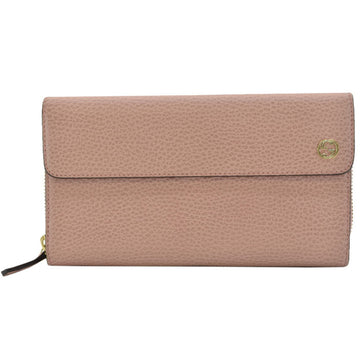 Gucci Wallet Interlocking G Pink Gold Leather Round Zipper Bi-fold Ladies r7082