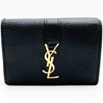 SAINT LAURENT Trifold Wallet Mini Gold Hardware Leather Black Women's Men's