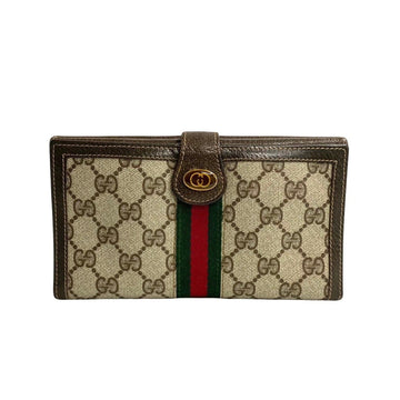 GUCCI Old  Sherry Line GG Hardware Leather Bifold Long Wallet Brown 95892