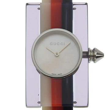 GUCCI Vintage Web Watch Bangle 143.5 Stainless Steel x Plastic Swiss Made White/Red/Navy Quartz Analog Display Silver Shell Dial web Ladies