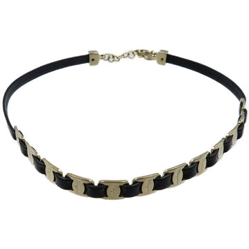 SALVATORE FERRAGAMO Vara Chain 2 Lotus Leather Metal Black Gold Bracelet