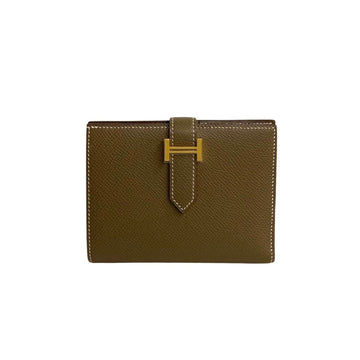 HERMES Bearn Compact Vaux Epson Leather Genuine Bifold Wallet Mini Etoupe 27395