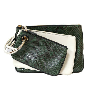 FENDI Triplet Bag Clutch Leather Green Ladies