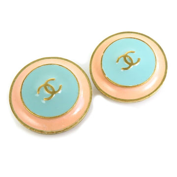 CHANEL Earrings Cocomark Metal/Enamel Gold/Blue/Pink Beige Women's