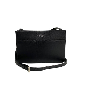 PRADA Saffiano Leather Shoulder Bag Pochette Sacoche Black 34434