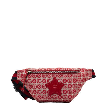 GUCCI Star Waist Bag Body 502095 Red Navy Canvas Leather Women's