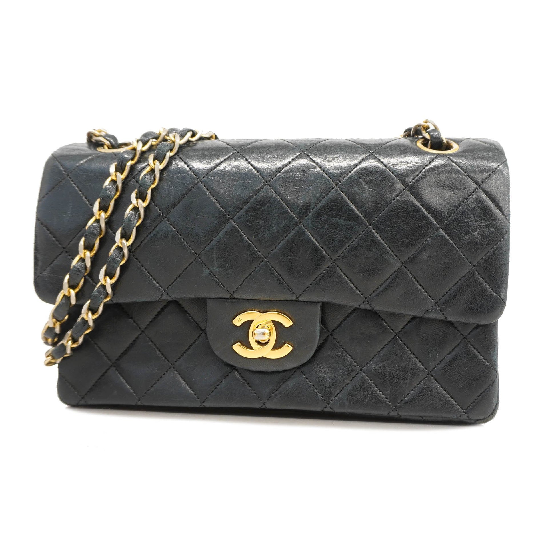 Chanel Shoulder Bag Matelasse W Flap W Chain Lambskin Black Gold metal