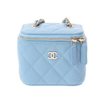CHANEL Small Vanity Chain Shoulder Blue Champagne AP1340 Women's Caviar Skin Bag