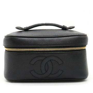 CHANEL Caviar Skin Vanity Bag Handbag Coco Mark Leather Black A01997