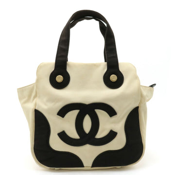 CHANEL Marshmallow Bag Coco Mark Tote Handbag Canvas Ivory White Black