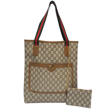 OLDGUCCI old GucciPLUS plus tote bag handbag eco unisex sherry line GG pattern GGPLUS pigskin brown beige