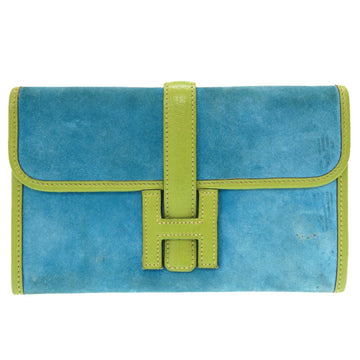 Hermes Jige Mini Dobris Chevre Anis Green Turquoise  J Engraved Clutch Bag Bicolor Blue 0057 HERMES