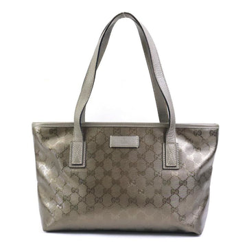 GUCCI Shoulder Bag Tote GG Implement PVC/Leather Metallic Khaki Ladies 211138
