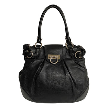 SALVATORE FERRAGAMO Gancini Hardware Leather Genuine Handbag Mini Tote Bag Black