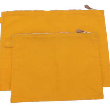 HERMES Pouch Bora 2 Piece Set Yellow 100% Cotton Multi Case Women's Men's