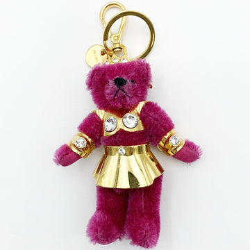 PRADA Charm Bear Animal Keychain Accessory Pink Gold Fashion Ladies USED