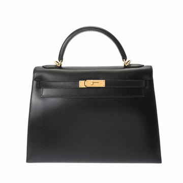 HERMES Kelly 32 Outside stitching Black Gold hardware D stamp [around 2000] Women's box calf 2WAY bag