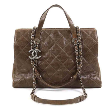 CHANEL handbag shoulder bag matelasse / caviar skin leather brown silver ladies