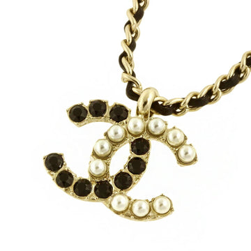 Chanel here mark logo necklace fake pearl black stone B20B