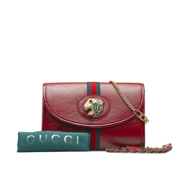 GUCCI Raja Sherry Line Tiger Head Chain Shoulder Bag 570145 Red Leather Women's