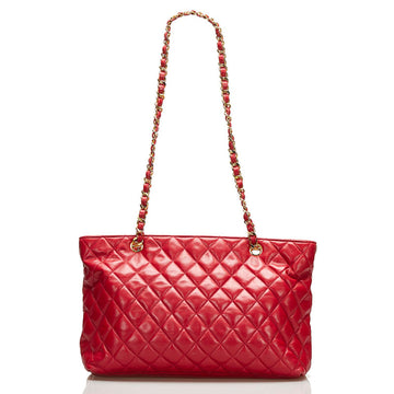 Chanel Matelasse Coco Mark Chain Shoulder Bag Tote Red Lambskin Ladies CHANEL