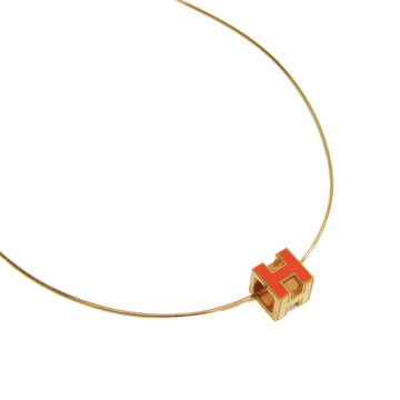 Hermes H Cube Cage Do Ash Metal Women's Pendant Necklace (Gold,Orange)
