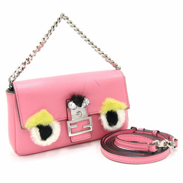 Fendi Shoulder Bag Bugs Micro Baguette 8M0354 Pink Leather Ladies Chain Monster FENDI