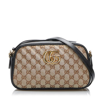 Gucci GG Marmont Canvas Chain Shoulder Bag 447632 Beige Black Leather Ladies GUCCI
