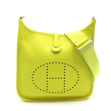 HERMES Evelyn PM Yellow Lime Taurillon Clemence Calfskin [cowhide]