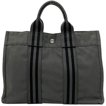 Hermes handbag PM gray fur tote bag canvas HERMES stripe men's women's