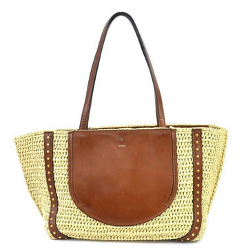 CHLOE  Shoulder Bag Basket Leather/Straw Brown x Natural Women's