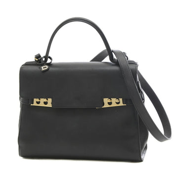 DELVAUX Tempete 2Way Bag Leather Black Gold Hardware