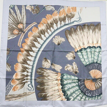 HERMES Carre 90 scarf muffler BRAZIL[detail] 100% silk gray multicolor Brazilian wings