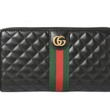 GUCCI Men's Women's  Long Wallet Double G Quilted Leather Round Black 536450