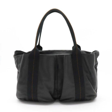 HERMES Caravan Horizontal MM Handbag Tote Bag Voderma Leather Black Orange Shoulder
