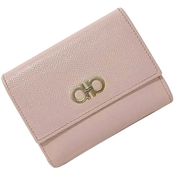 SALVATORE FERRAGAMO W Folio Wallet Pink Silver Gancini 22 C880 Double Leather Compact with Clear Pocket