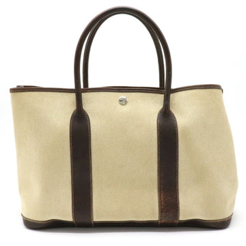 Hermes Garden PM Tote Bag Handbag Toile Ash Buffle Leather Beige Dark Brown I Stamp