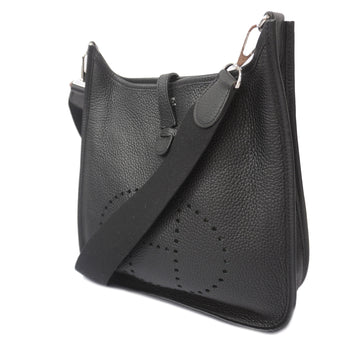 Hermes Evelyne Evelyn 2 J Stamp Women's Taurillon Clemence Leather Shoulder Bag Black