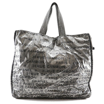 CHANEL DEAUVILLE LINE Chain Tote Bag MM Coco Mark Canvas Gray Women