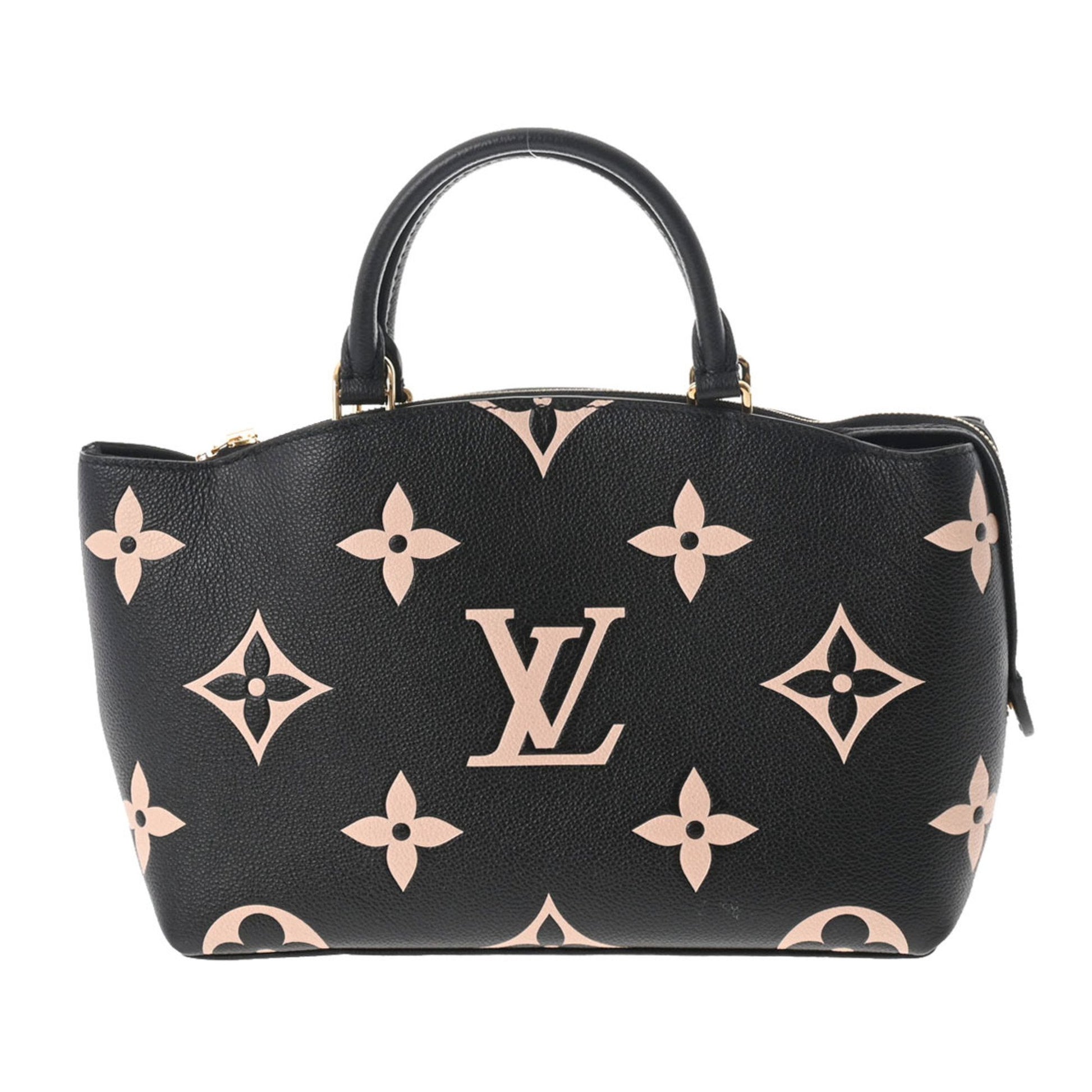 Louis Vuitton Monogram Implant Petit Palais PM Black Beige M58913 Women's Leather Bag