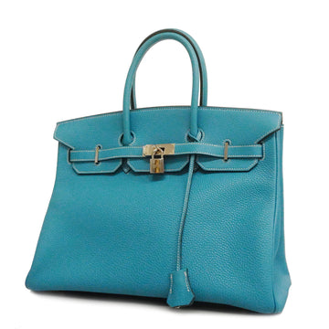 HERMESAuth  Birkin 35 H Stamp Women's Togo Leather Handbag Blue